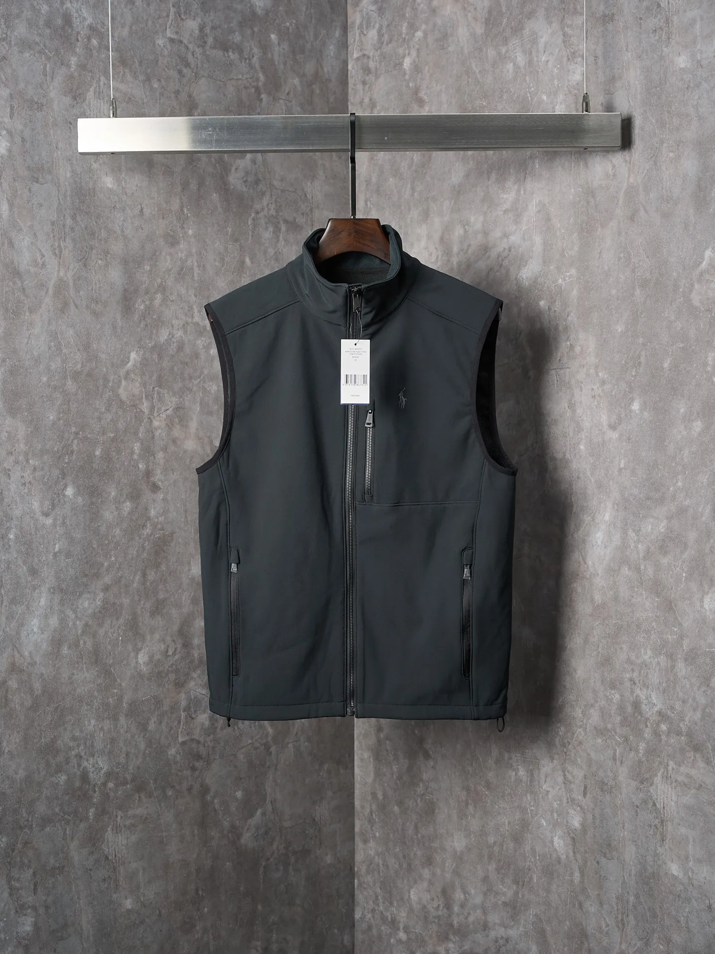 P380 Actual hanging auction】Ralph Lauren/Ralph Lauren technical fabric solid color logo embroidered zipper collar vest cardigan [Ready stock] XS S M L